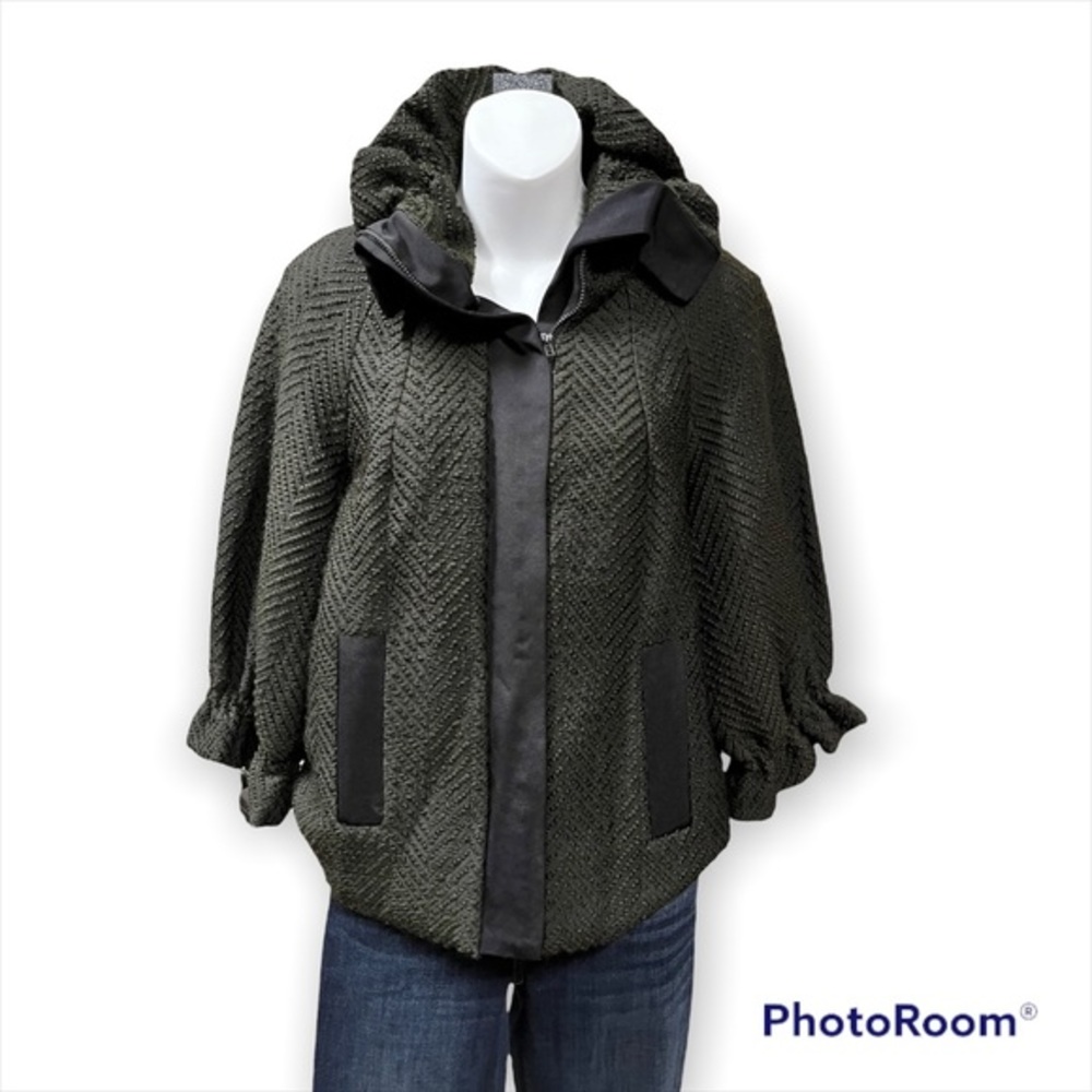 Charles Chang-Lima Wool Stitched Textured Ruffle Jacket in Charcoal Size 4 Small
